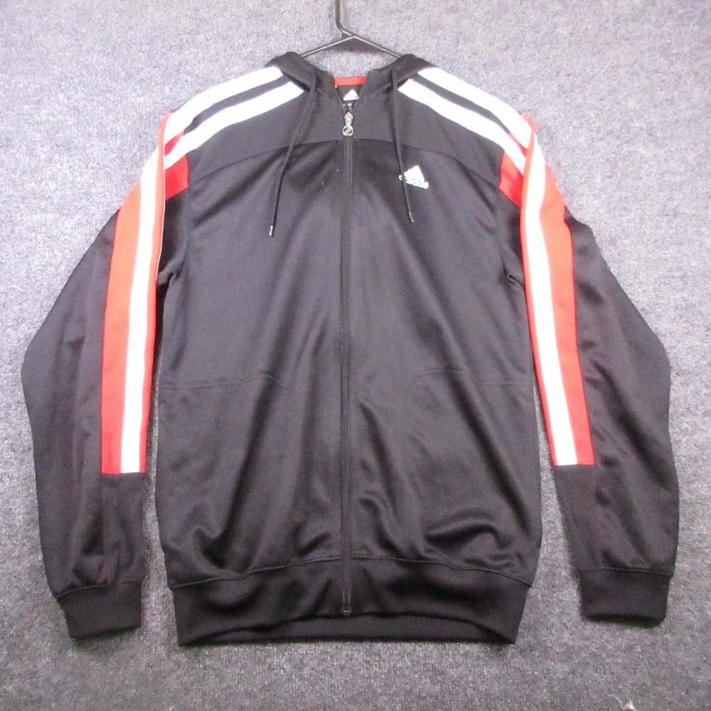 Adidas Jacket Mens Small Black ClimaCool Colorblock Hooded Full Zip Track
